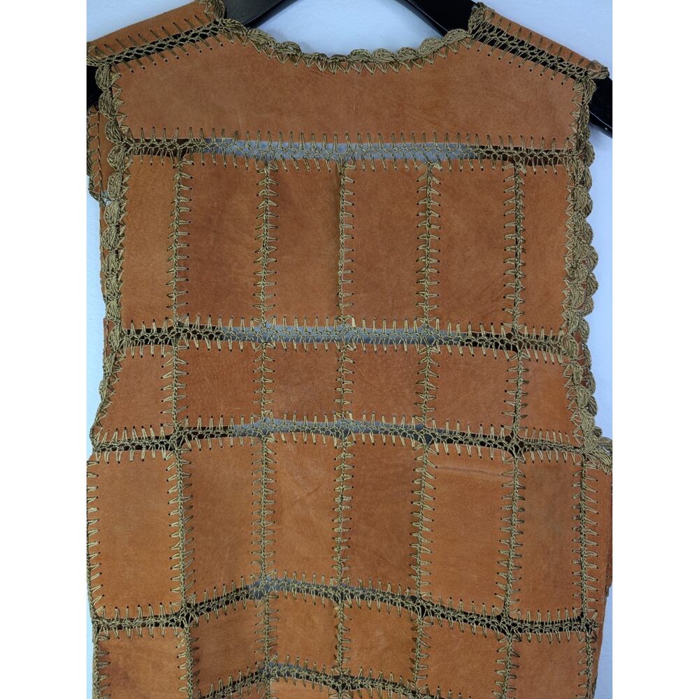 Vintage Suede Leather Crochet Patchwork Fairy Hippie Festival Vest LG XL - Picture 2 of 4
